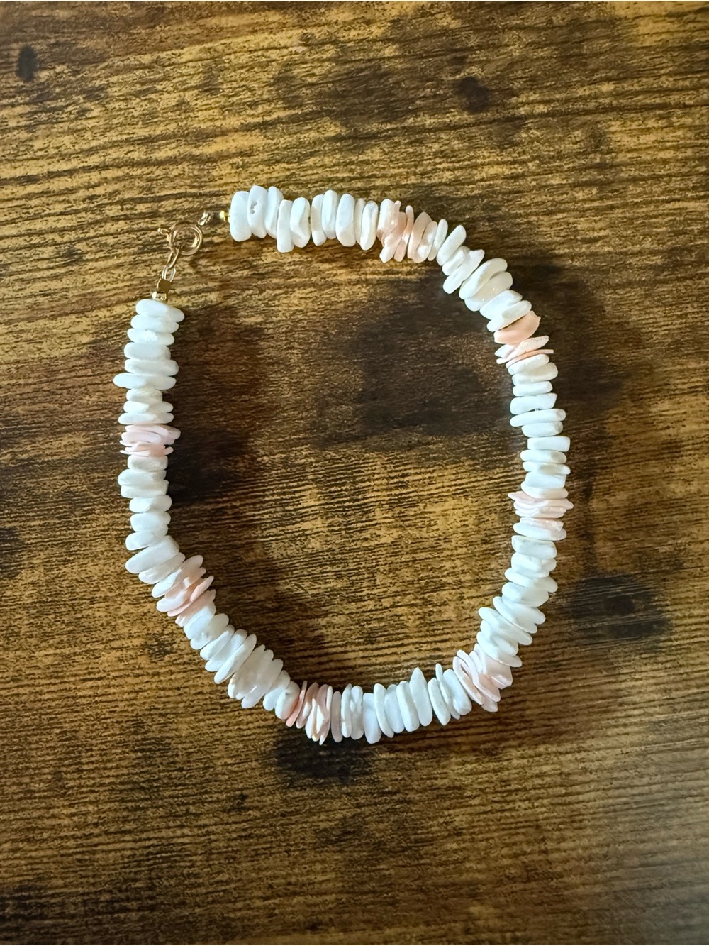 Vintage Puka Shell Bracelet / Anklet in White and Light Pink